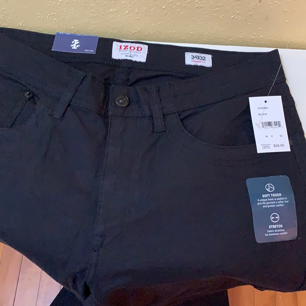 Izod black pants 34x32 soft stretch straight fit